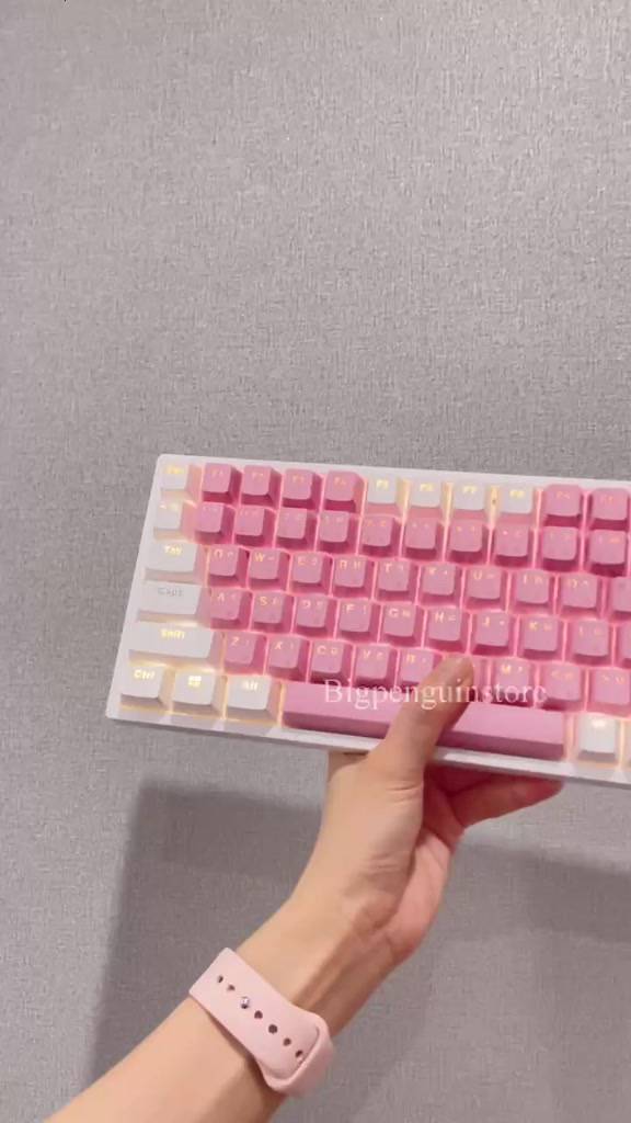 สีชมพู-pink-keycap-ไทยไฟลอด-104-ปุ่ม-คีย์แคปไทยไฟลอด-keycap-thai-ไฟลอด-mechanical-keyboard