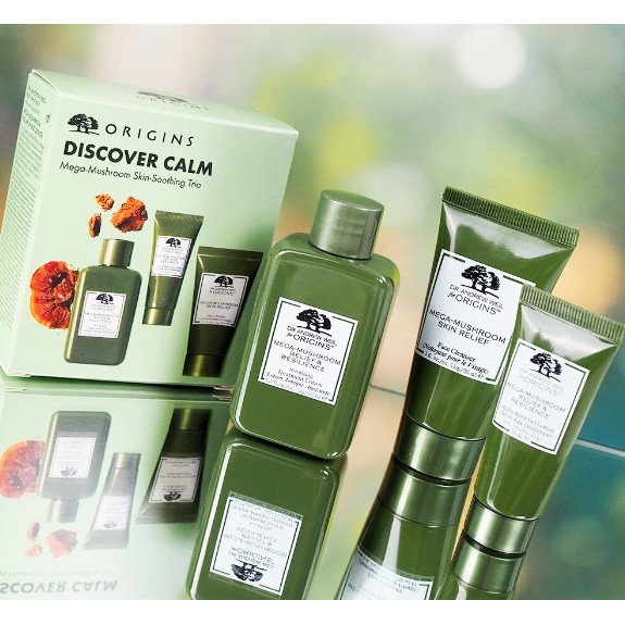 ออริจิ้น-เซทปลอบประโลมผิว-origins-discover-calm-mega-mushroom-skin-soothing-trio