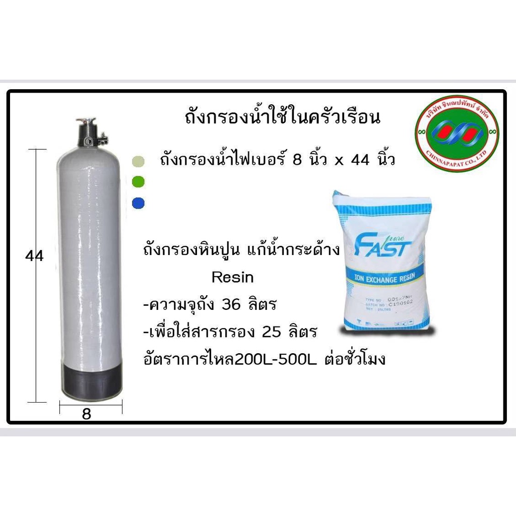 ถังกรองหินปูน-ไฟเบอร์กลาส-10-54นิ้ว-บรรจุสารกรองเรซิ่น50ลิตร-กรองลดความกระด้าง-ดักหินปูน-แก้ปัญหา-คราบหินปูน