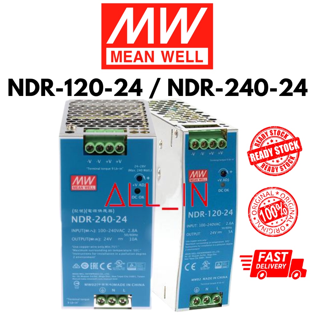 รางพาวเวอร์ซัพพลาย Mean Well NDR-120-24 NDR-240-24 10A | Shopee Thailand