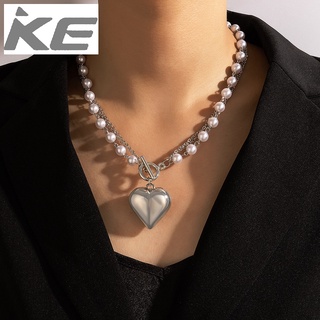 Exaggerated Net Red Jewelry Love Pearl Double Necklace Alloy Silver Heart Necklace for girls f