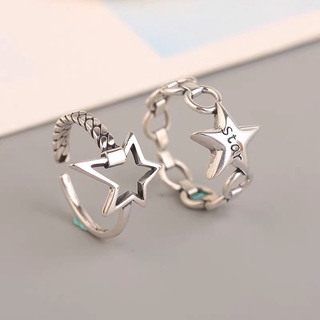 S925 Sterling Silver Star แหวนแฟชั่นเครื่องประดับปรับขนาดได้