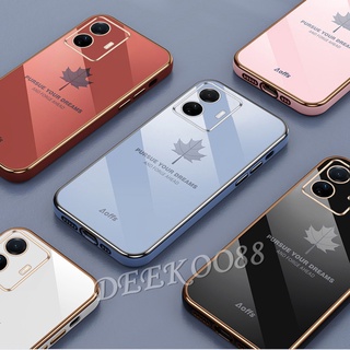 พร้อมส่ง เคสโทรศัพท์มือถือ วีโว่ VIVO Y02S Y77 Y30 Y55 Y75 X80 Pro Y01 Y01A 5G 4G 2022 New Phone Case Maple Leaf Back Cover Loves Couple Softcase Black Smartphone Casing VIVOY77 VIVOY02S