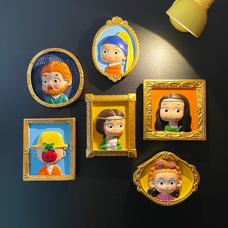 สติกเกอร์แม่เหล็กติดตู้เย็น-ลายการ์ตูน-van-gogh-mona-lisa-แบบสร้างสรรค์-สําหรับเด็ก