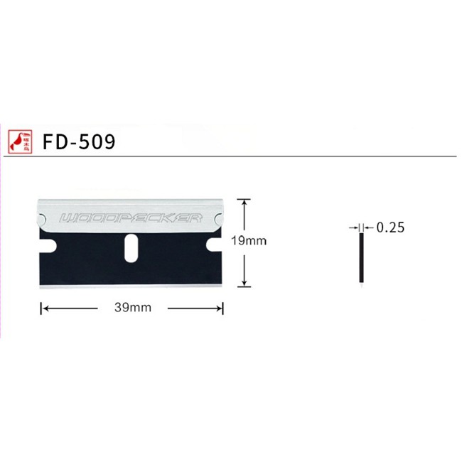 fd-509-ใบมีดคัตเตอร์-มีดขูดกระจก-หลอด-10-ใบ-woodpecker-razor-blades-for-scraper