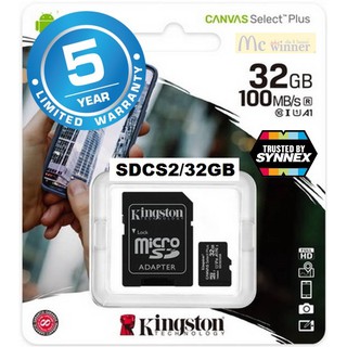 เช็ครีวิวสินค้า32GB MICRO SD CARD (ไมโครเอสดีการ์ด) KINGSTON (SDCS2/32GB) CANVAS SELECT PLUS Class 10 (100MB/s.) - ประกัน 5 ปี