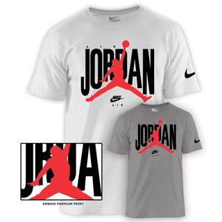 เสื้อคู่รัก - NIKE Jordan เสื้อยืดสําหรับผู้ชายคอกลมแขนสั้นเสื้อผ้าแฟชั่นด้านบน (สีขาวและสีเทา)