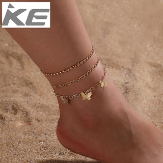 Simple three-piece pendant anklet set Metal beach 3 layered butterfly chain anklet for girls f