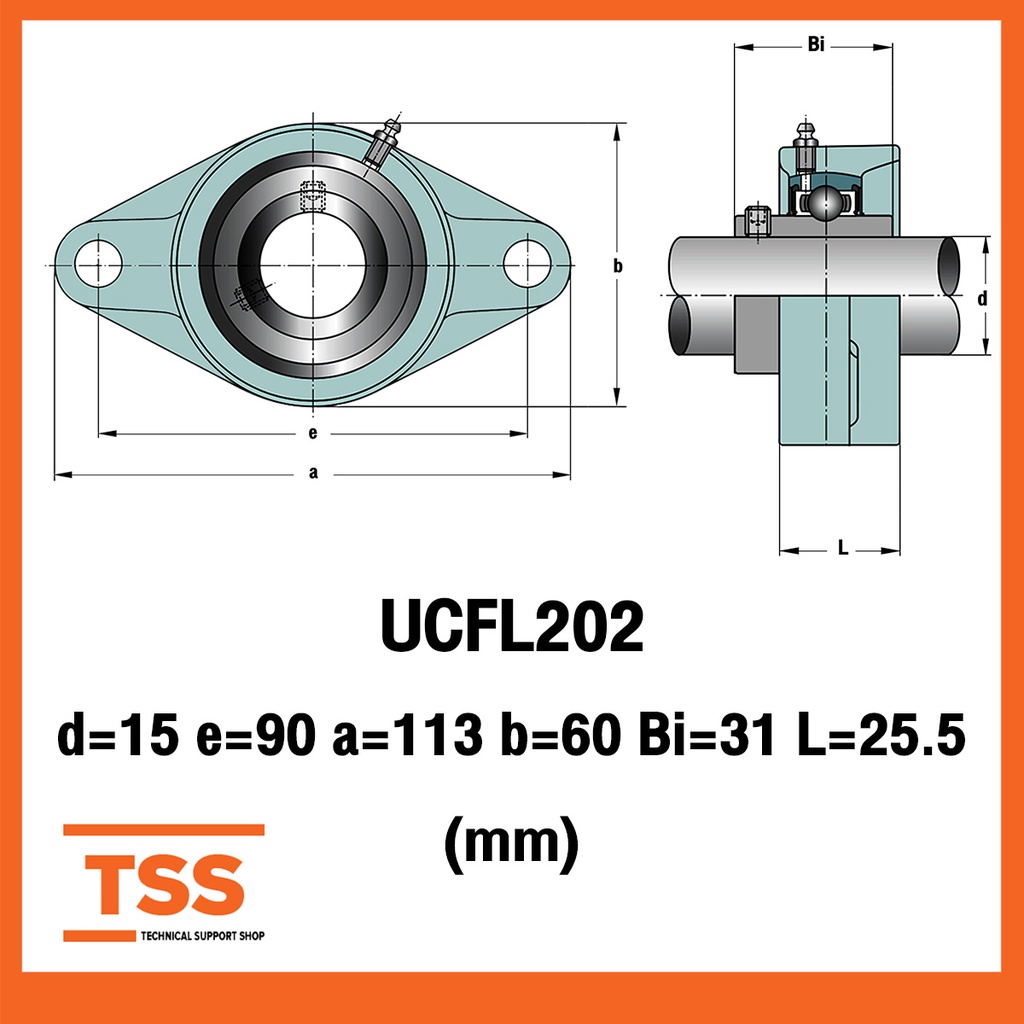 UCFL202 ตลับลูกปืนตุ๊กตา BEARING UNITS UCFL 202 ( สำหรับเพลาขนาด 15 มิล ...