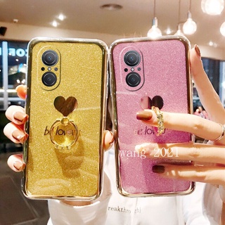 เคส Huawei Nova 9 SE Honor X9 5G 2022 Casing Electroplating Glitter Heart Shaped Shiny Finger Phone Case with Ring Bracket Hard Case เคสโทรศัพท
