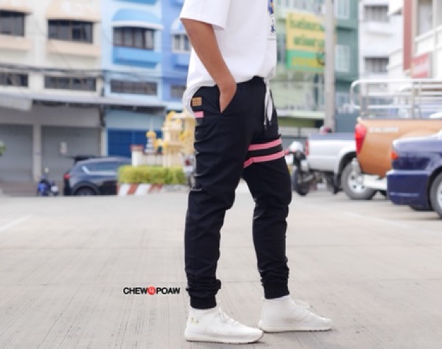 jogger-pants-สีดำแถบดำ-ชมพู-ดำ