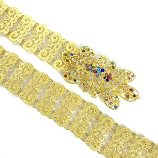 Vintage Jewelry เข็มขัดสีทอง สำหรับชุดไทยนางสาว เพชรรอบหัวเข็มขัด และเข็มขัด