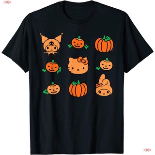 【hot sale】irjfje ไตล์เกาหลี เสื้อยืดแฟชั่นเกาหลีสำ Hello Kitty My Melody Kuromi Pumpkins Halloween T-Shirt หรับผู้ชายและ