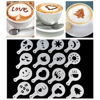 แม่พิมพ์กาแฟ 16 ชิ้น / เครื่องมือตกแต่งแม่แบบบาริสต้า / แม่พิมพ์พลาสติก / โมเดลกาแฟแฟนซี / เทมเพลตโฟมกาแฟ