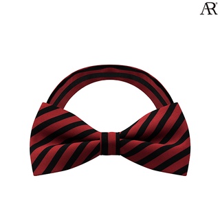 ANGELINO RUFOLO Bow Tie ผ้าไหมทอผสมคอตตอนคุณภาพเยี่ยม โบว์หูกระต่ายผู้ชาย ดีไซน์ Red Black Stripe สีแดง-ดำ