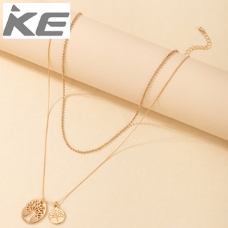 Simple Necklace Jewelry Gold Beaded Necklace Hollow Tree Geometric Leaf Pendant 2 Necklace for