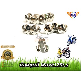 น๊อตชุดสี(ลายดอกไม้) สีเลส ใส่wave125r,s