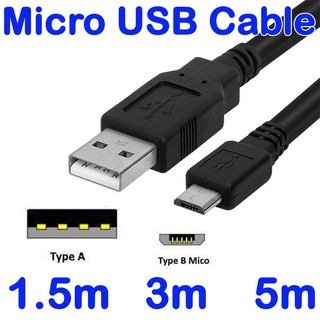 สาย Micro usb Cable ( 1.5m , 3m , 5m ) Fast Charging Cables Mobile Phone Android Charger Cord Data Wire Black.