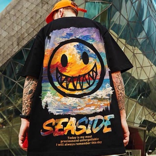 เสื้อยืดแขนสั้น พิมพ์ลายกราฟฟิติ ทรงหลวม ขนาดใหญ่ สไตล์สตรีท แฟชั่นสําหรับผู้ชาย