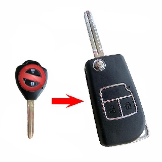กรอบกุญแจ กรอบกุญแจพับ โตโยต้า Toyota Vios , Yaris , Commuter แบบ 2 ปุ่ม พร้อมโลโก้ 3D (1 ชุด) รหัส18095