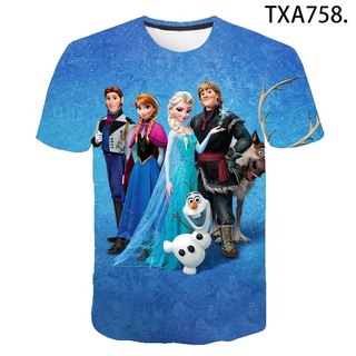 เสื้อยืดแขนสั้นลําลอง พิมพ์ลายการ์ตูนอนิเมะ Frozen 2 3D แฟชั่นสําหรับเด็กผู้ชาย และเด็กผู้หญิง