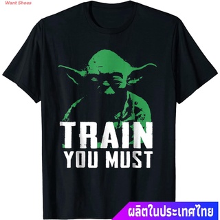 ผ้าฝ้าย 100%เสื้อยืดลำลอง Star Wars Yoda Train You Must Green Graphic T-Shirt Mens Womens T-shirtsS-3XL
