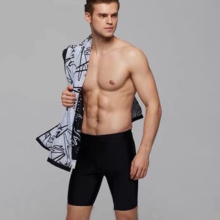 กางเกงว่ายน้ำผู้ชาย5ส่วน สีดำ รุ่น 500# มีเชือกผูกรูดได้ มีซับใน