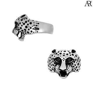 ANGELINO RUFOLO Ring ดีไซน์ Black Crystal Leopard Head แหวนผู้ชาย Stainless Steel 316L(สแตนเลสสตีล)คุณภาพเยี่ยม สีเงิน