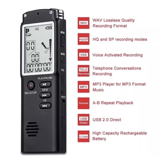 พร้อมส่ง 8GB เครื่องอัดเสียงดิจิตอลพร้อม WAV MP3 Player เครื่องบันทึกเสียงไมโครโฟน