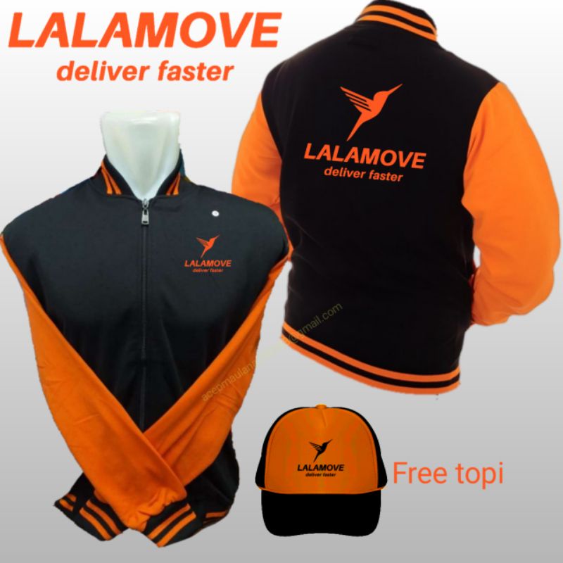 Lalamove courier varsity Jacket เสื้อแจ็คเก็ตสกรีนแขนส้ม + แถมหมวกตามสี ...