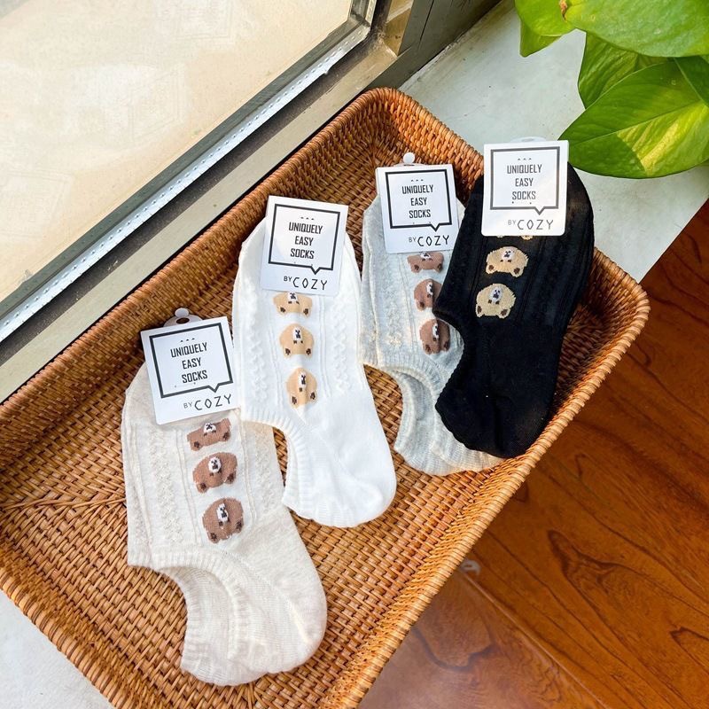 ภาพหน้าปกสินค้าถุงเท้าเกาหลี ​ข้อสั้น รูปหมี​ ผ้า cotton นิ่ม ช่วยซับเหงื่อกันอับเท้า PE04 จากร้าน 9tamm บน Shopee