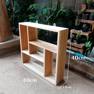 ชั้นวางของแขวนผนังไม้สัก 5ช่อง
