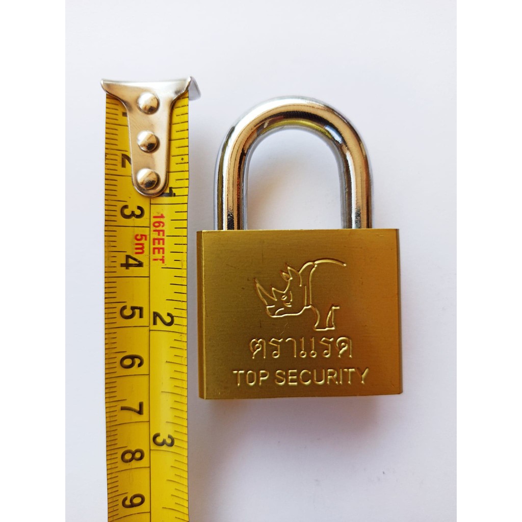 กุญแจ-กุญแจระบบลูกปืนไส้ทองเหลือง-ไขลื่นไม่ติดขัด-ตราแรด-iso-9001-2008-สีทอง-40-mm-เหล็กชุบแข็ง-ใช้ล็อคได้หลากหลาย
