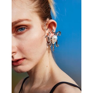 🔥Sale🔥ต่างหูโลหะรูปปลาหมึกไข่มุกแต่งอะไหล่คล้องจี้เพชร PEARLONA Octopus Pearl Diamond Metal Earring พร้อมส่ง