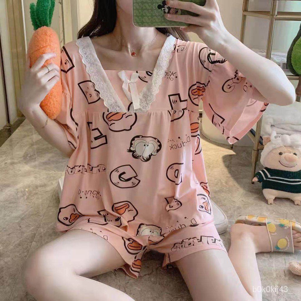ry-ร้านแฟชั่น-พร้อมส่ง-ชุดนอนผู้หญิง-ผ้านิ่ม-พิมลาย-เสื้อเเขนสั้น-ขาสั้น-มีไซส์m-xxlใหม่