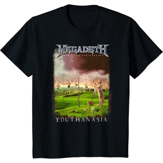 คอลูกเรือเสื้อยืดคอกลมเสื้อยืด คอกลม ผ้าฝ้าย พิมพ์ลาย Megadeth – Youthanasia แฟชั่นฤดูร้อน สําหรับผู้ชายผ้าฝ้ายแท้