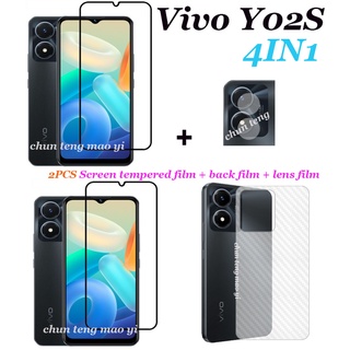 4in1 ฟิล์มกระจกนิรภัยกันรอยหน้าจอ ฟิล์มเลนส์ ฟิล์มด้านหลัง สําหรับ vivo Y02S Y77 5G vivo Y75 Y55 Y30 5G Y77e Y33e Y72T Y01 2 ชิ้น