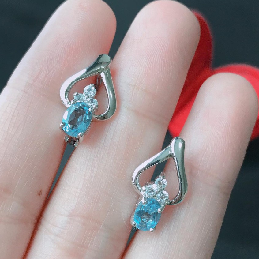 ต่างหูพลอยสวิสบลูโทพาส-swiss-blue-topaz-สีฟ้าประดับด้วยเพชรรัสเซียcz-ตัวเรือนเงินแท้-925-ge1401