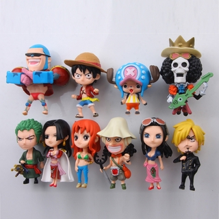 10 Pcs ชุดสติกเกอร์แม่เหล็กตกแต่ง One Piece กลุ่มโจรสลัดหมวกฟางแม่เหล็กตู้เย็นสามมิติสติกเกอร์ข้อความ