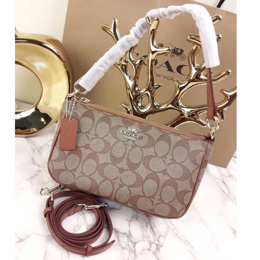 🔥ผ่อนได้🔥Coach (พร้อมส่ง) Messico Top Handle Pouch In Signature Coat ...