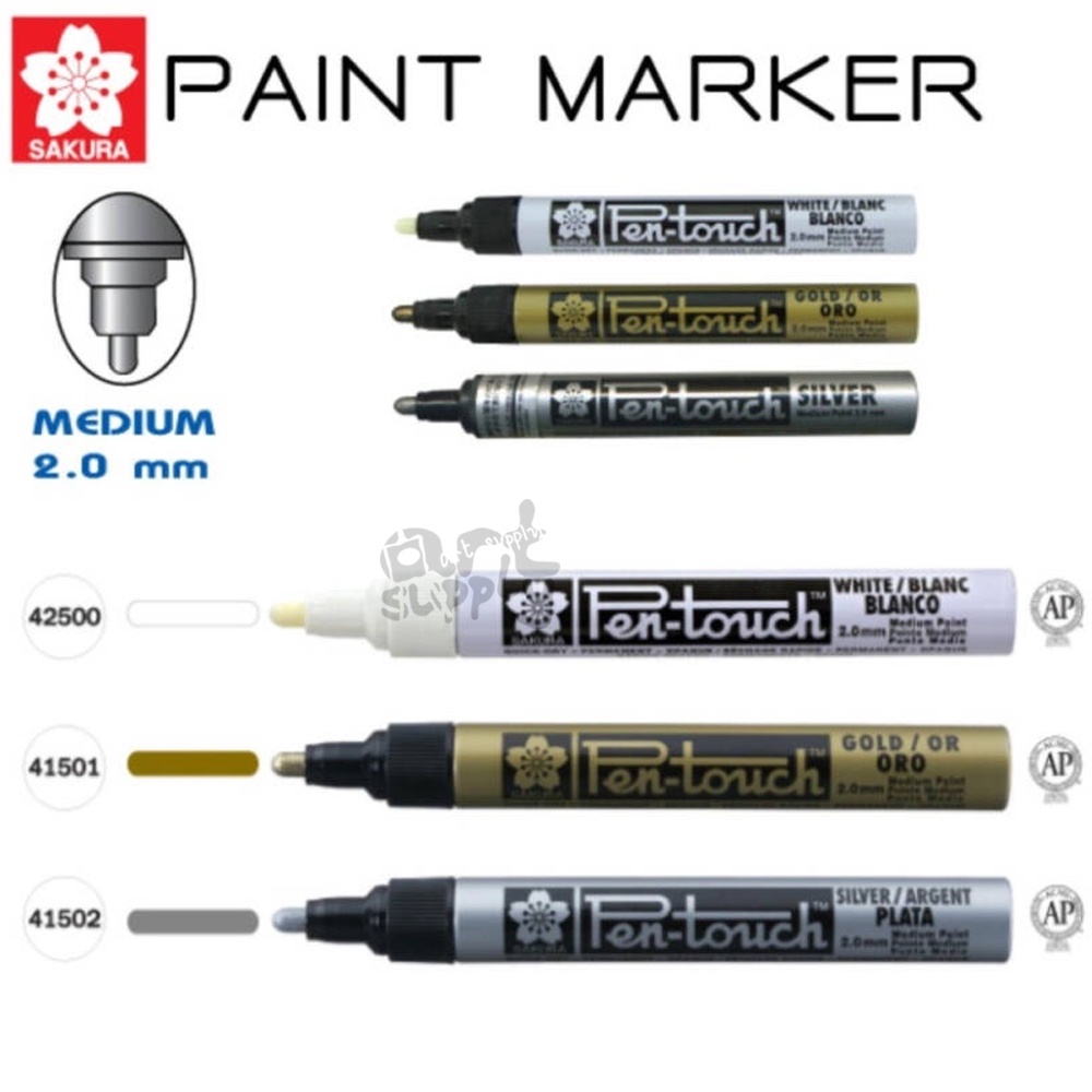 ปากกาเพ้นท์-sakura-pen-touch-ขนาดหัว-2-0mm-สีขาว-สีทอง-สีเงิน