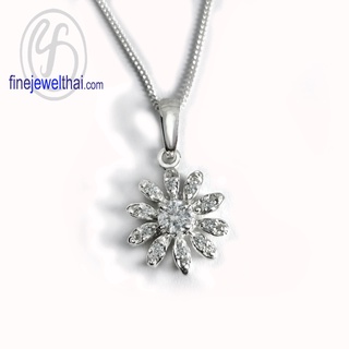 Finejewelthai--จี้ดอกไม้-จี้เงินแท้-จี้เพชร-เพชรสังเคราะห์-Flower-Diamond-CZ-Silver-Pendant-P1096cz00e