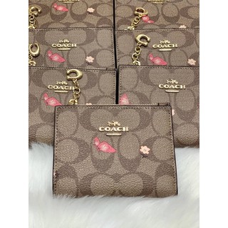 COACH 2978 SNAP CARD CASE IN SIGNATURE CANVAS WITH BUTTERFLY PRINT