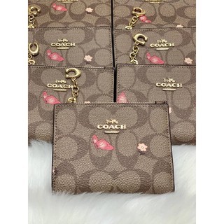 COACH 2978 SNAP CARD CASE IN SIGNATURE CANVAS WITH BUTTERFLY PRINT