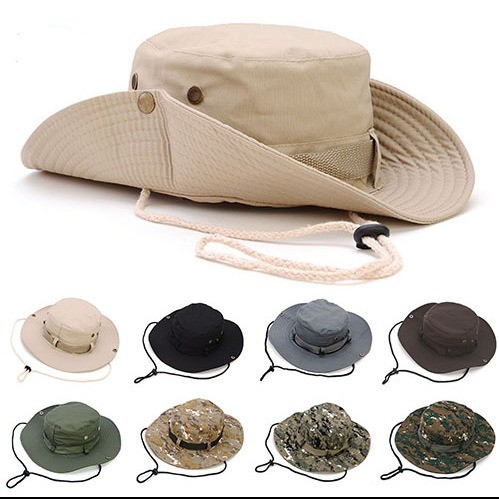 รูปภาพสินค้าแรกของหมวกปีกกว้าง หมวกบักเก็ต หมวกเดินป่า หมวกใส่ได้2ด้าน มีสายคล้อง