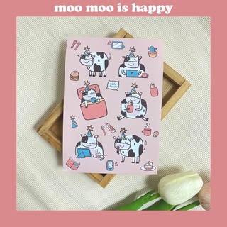 moo moo is happy 🐄🥛 สติกเกอร์น้องวัวแฮปปี้ น่ารัก cow sticker สติกเกอร์น่ารัก พร้อมส่ง ตกแต่งสมุด 🧸 ไดคัท
