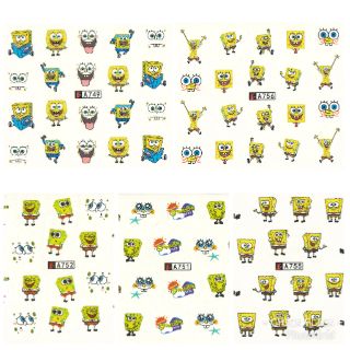 สติกเกอร์ติดเล็บ สติกเกอร์ตกแต่งเล็บ แทททูติดเล็บ แบบลอกลายน้ำ ลาย Spongebob