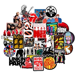 พร้อมส่ง!NIRVANA beatles Linkin park  Rock music band USA U2  sticker สติกเกอร์กันน้ำรูปแบบที่แตกต่างกัน 50 ชิ้น