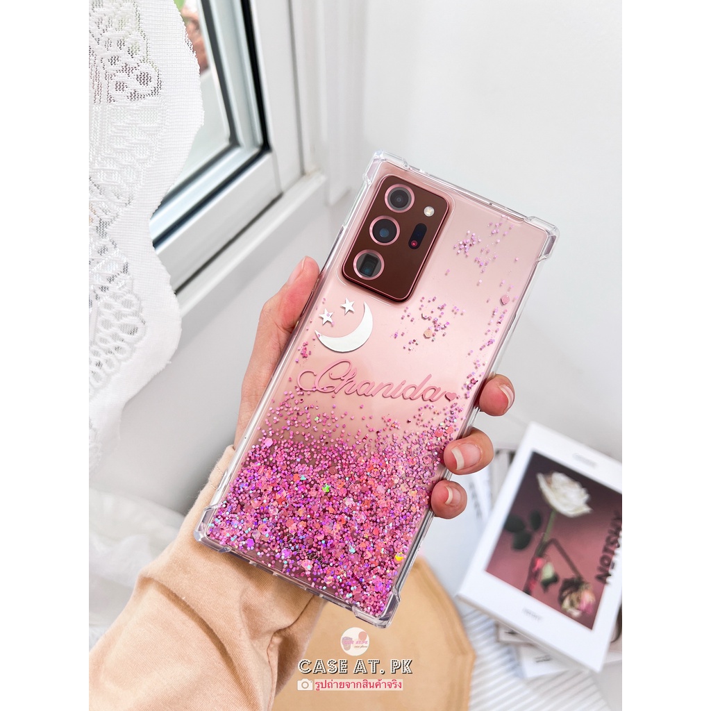 สั่งทำ-เคสเรซิ่น-จันทร์ดาวยิ้ม-เคสกลิตเตอร์-ใส่ชื่อได้-i13-pro-max-s22-ultra-a53-v23-reno7-i12-เคสกันกระแทก