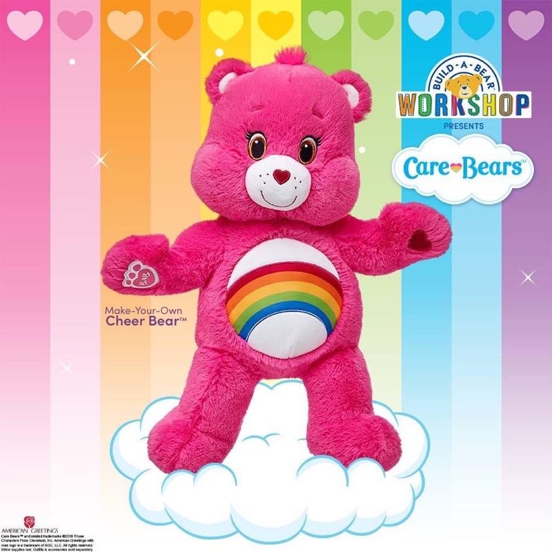 มือสอง-ตุ๊กตาหมีแคร์แบร์-สีชมพูสายรุ้ง-carebers-บิ้วอะแบร์-build-a-bear-workshop-มือสองจากอเมริกา